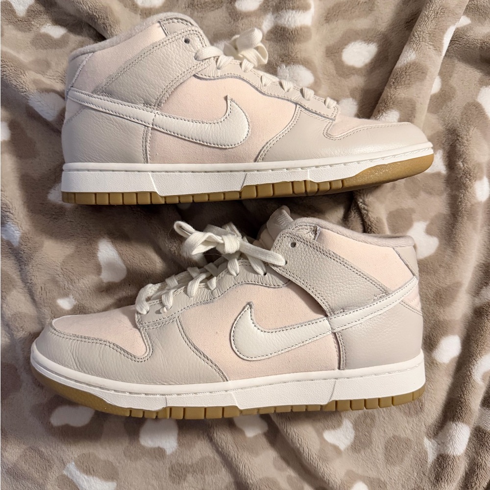Nike Mid Dunk Canvas High-Top Sneakers - White and Tan